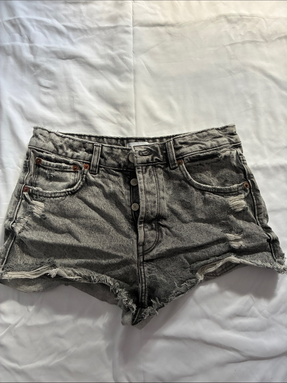 Zara Women's High Waisted Black Acid Denim Shorts